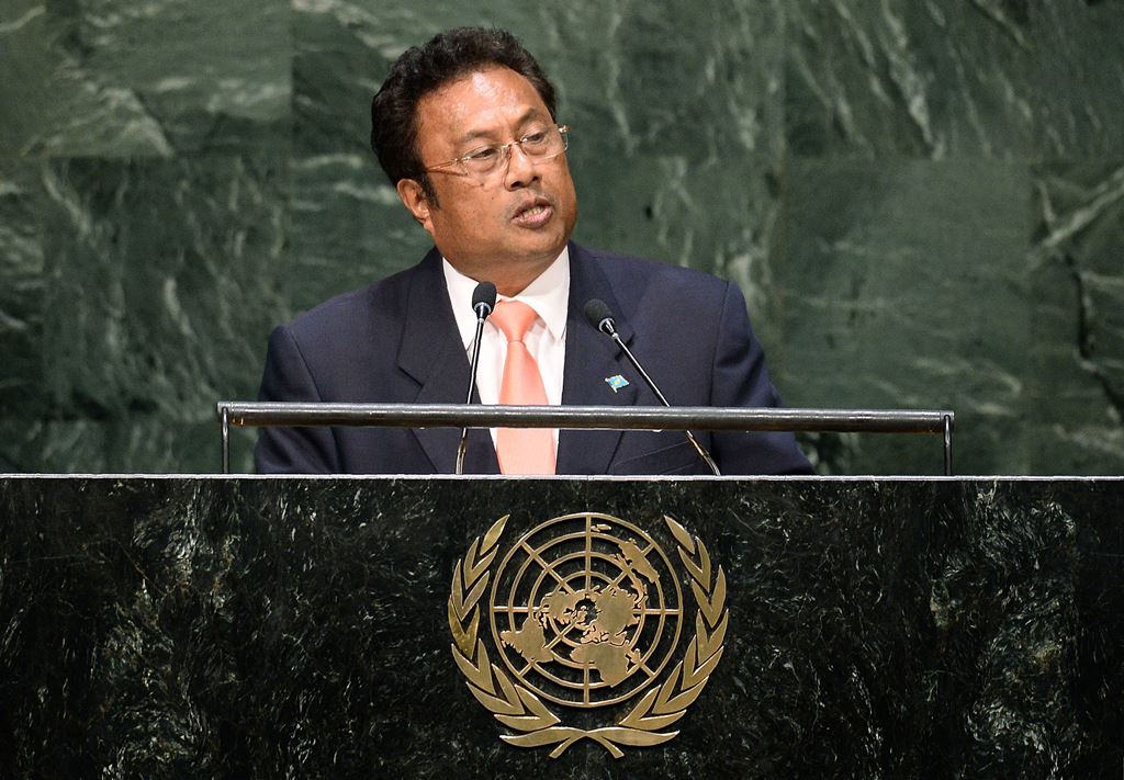 This file photo taken on September 25, 2014 shows Palau's President Tommy Remengesau speaking during the 69th Session of the UN General Assembly at the United Nations in New York. AFP / JEWEL SAMAD