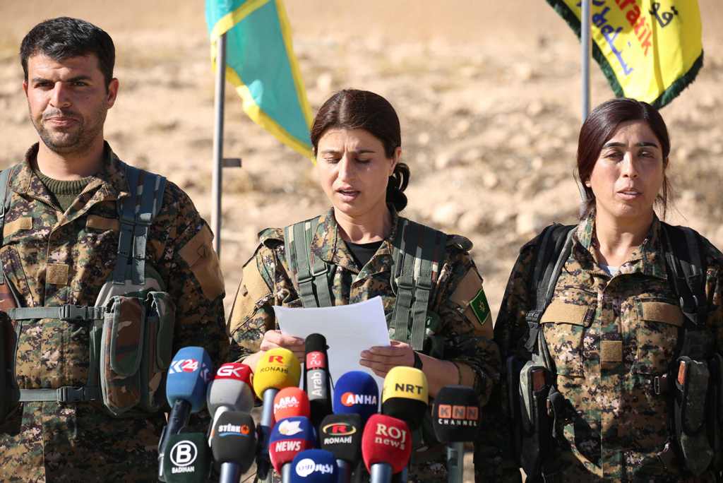 Jihan Sheikh Ahmed, a spokeswoman for the Syrian Democratic Forces (SDF), holds a press conference in the town of Ain Issa, some 50 kilometres north of Raqa, on November 6, 2016, to announce that the US-backed alliance has began a long-awaited operation t