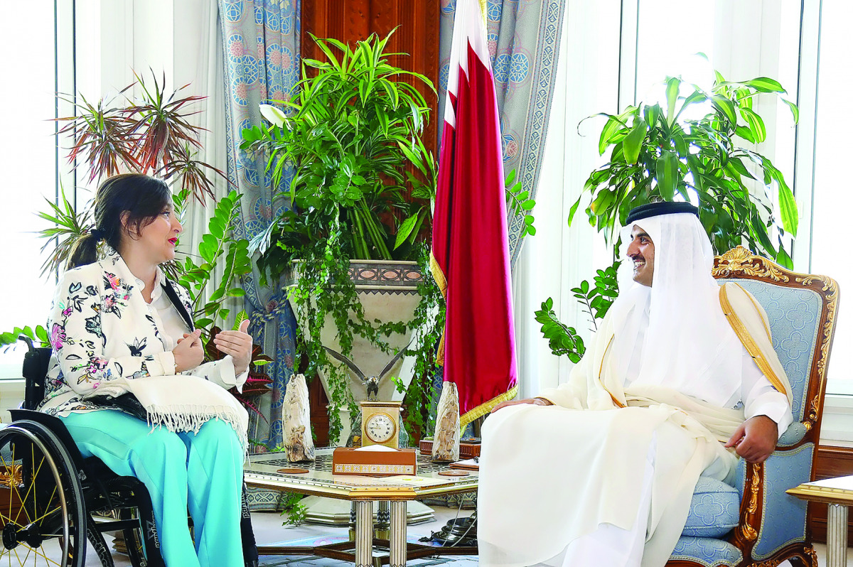 Emir H H Sheikh Tamim bin Hamad Al Thani with Vice-President of Argentine Republic, Marta Gabriela Michetti, at the Emiri Diwan, yesterday.    ? See also page 2 