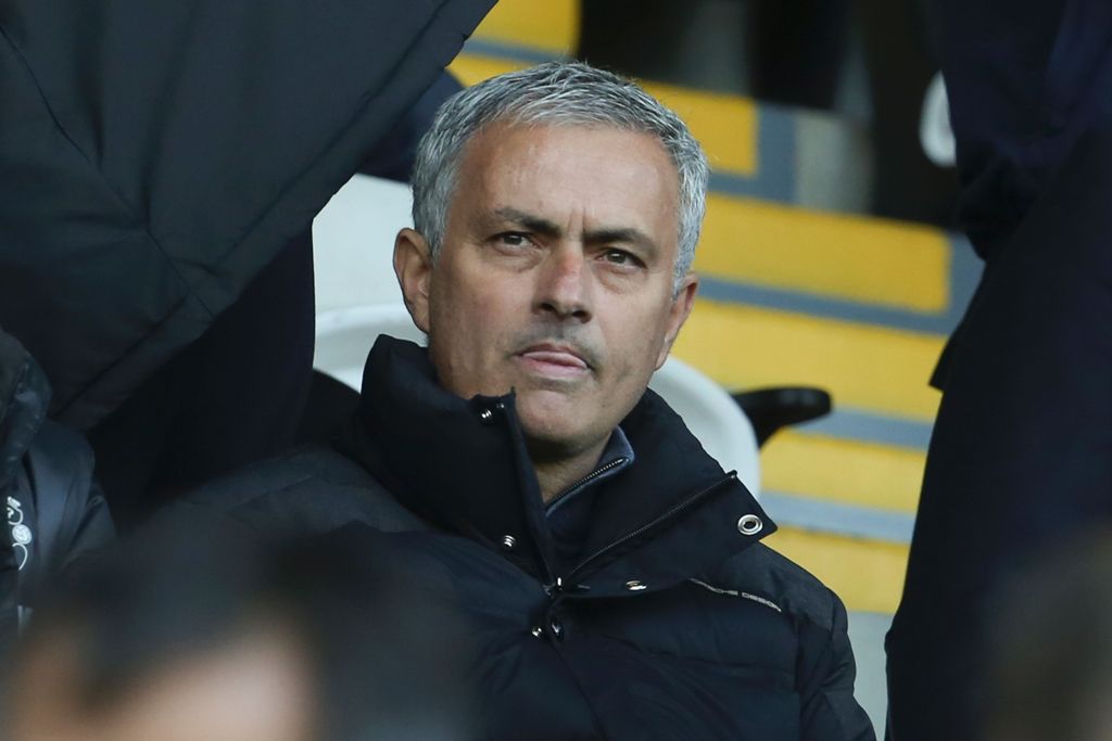 Manchester United's Portuguese manager Jose Mourinho (C) sits in the stands ahead of the English Premier League football match between Swansea City and Manchester United at The Liberty Stadium in Swansea, south Wales on November 6, 2016. / AFP / GEOFF CAD