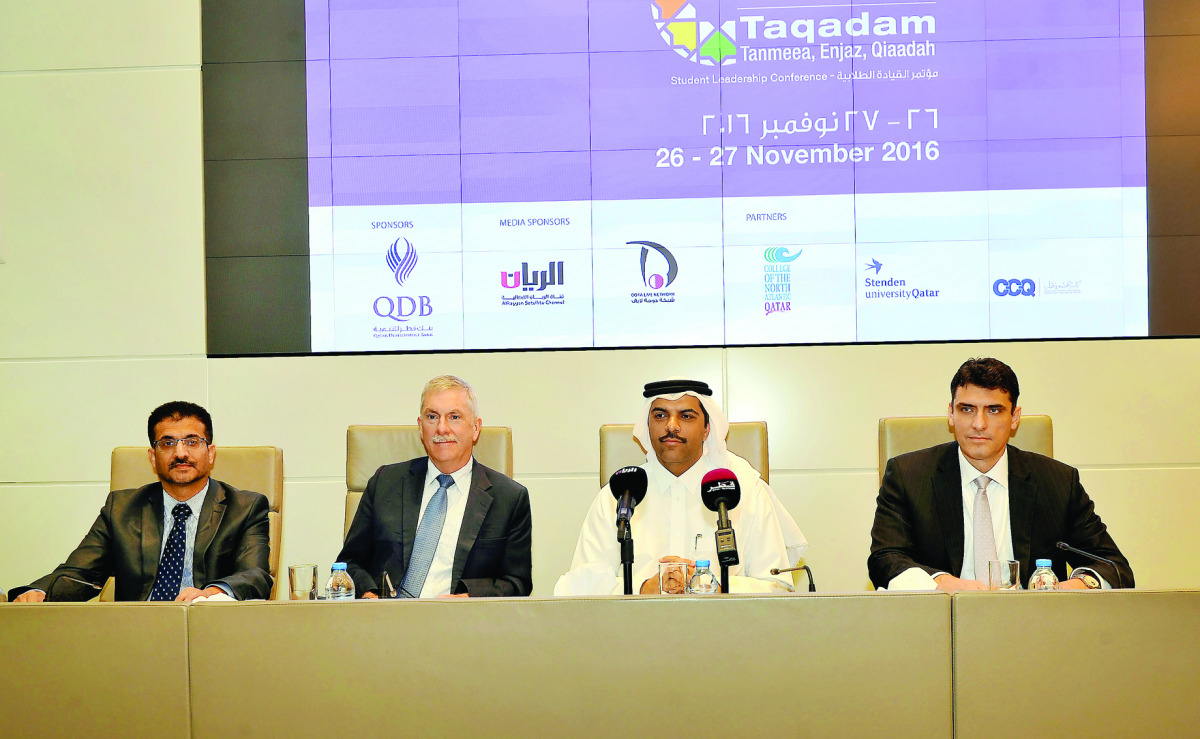 From left: Dr Abdalla Hazaimeh, Dean of the Community College, Dr Ken MacLeod, President of the College of North Atlantic Qatar, Dr Khalid Mohamed Al Khanji, Vice-President for Students Affairs, and Dr Ivan Ninov, Executive Dean, Stenden University Qatar,