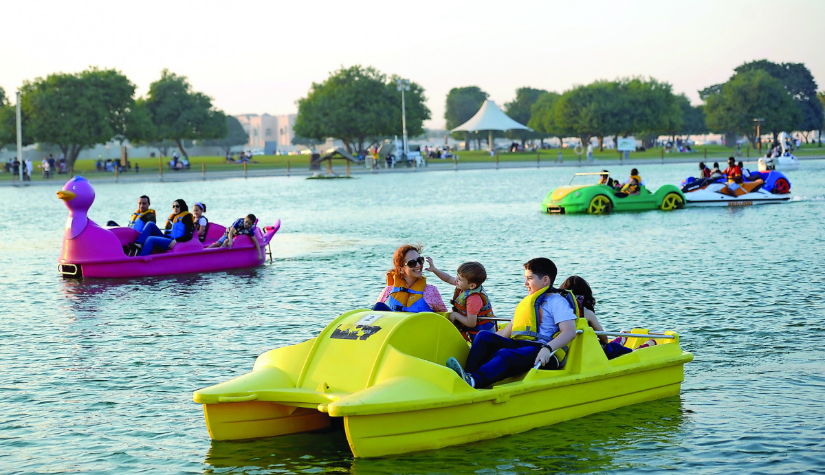 People enjoy boating at the Aspire Park in Doha. Families have hit the outdoors in large numbers with the weather turning pleasant. Pic: Salim Matramkot/The Peninsula.