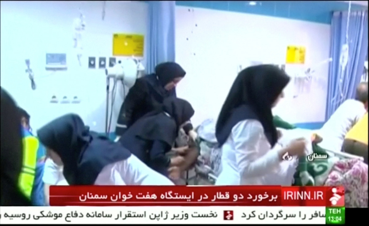Injured people being treated at a local hospital following a collision between two passenger trains in the city of Shahroud, in the north-central province of Semnan, Iran in this still frame taken from video, November 25, 2016. IRINN/ via REUTERS TV