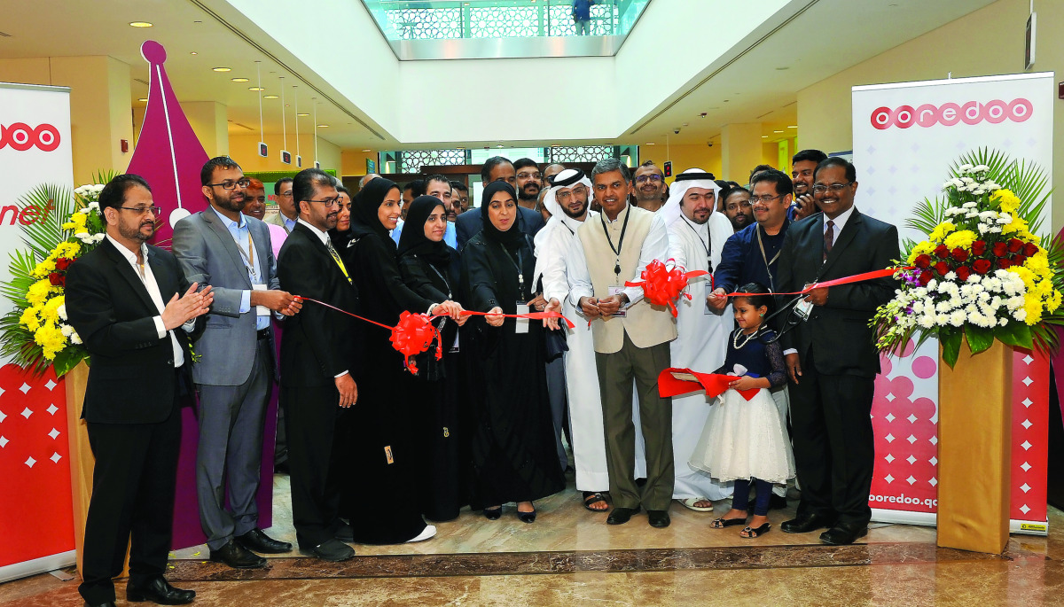 Indian Ambassador P Kumaran inaugurating the 15th Free Asian Medical Camp along with Fatima Sultan Al Kuwari, Director, Community and Public Relations at Ooredoo, Ali Saif of Qatar Charity, Fathiya Al Meer, Central Region Director, PHCC, Dr Joji Thomas, P