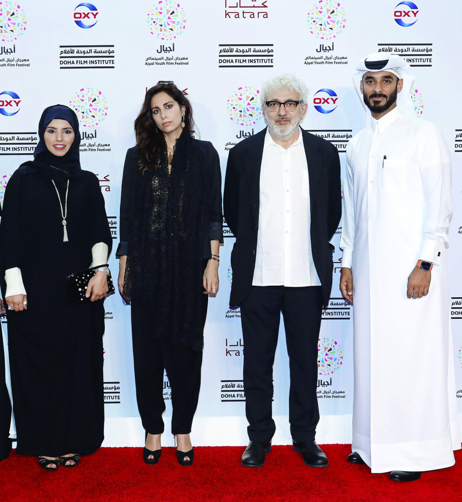 DFI CEO and Ajyal Festival Director Fatma Al Remaihi with DFI Artistic Advisor Elia Suleiman and DFI Chief Administrative Officer Abdulla Al Mosallam.