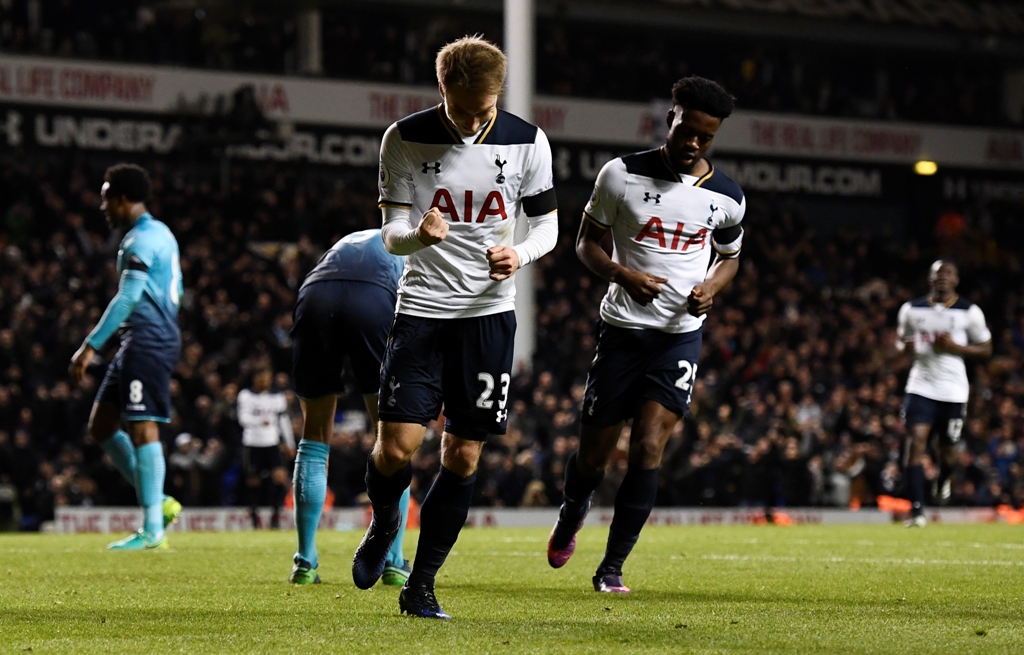Tottenham's Christian Eriksen celebrates scoring their fifth goal Reuters / Dylan Martinez