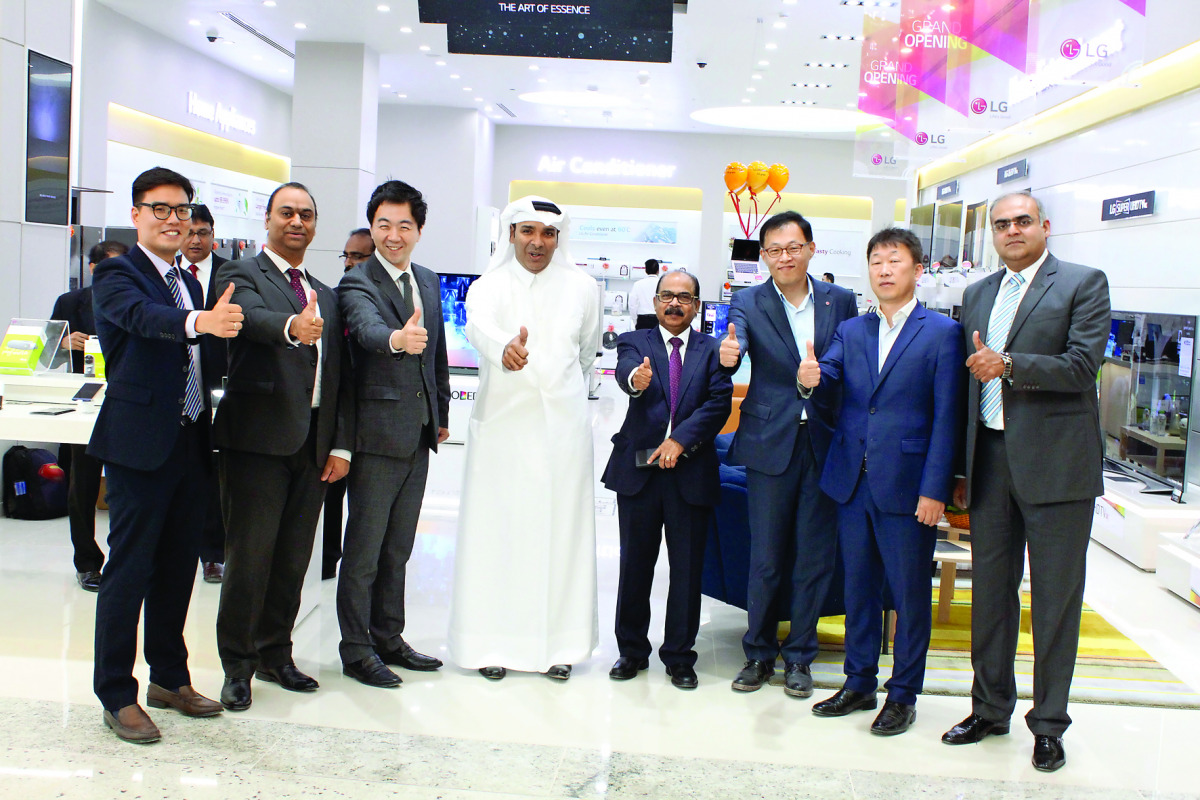 Officials at the opening of the first-ever premium brand shop of LG Electronics at Mall of Qatar in Doha yesterday.