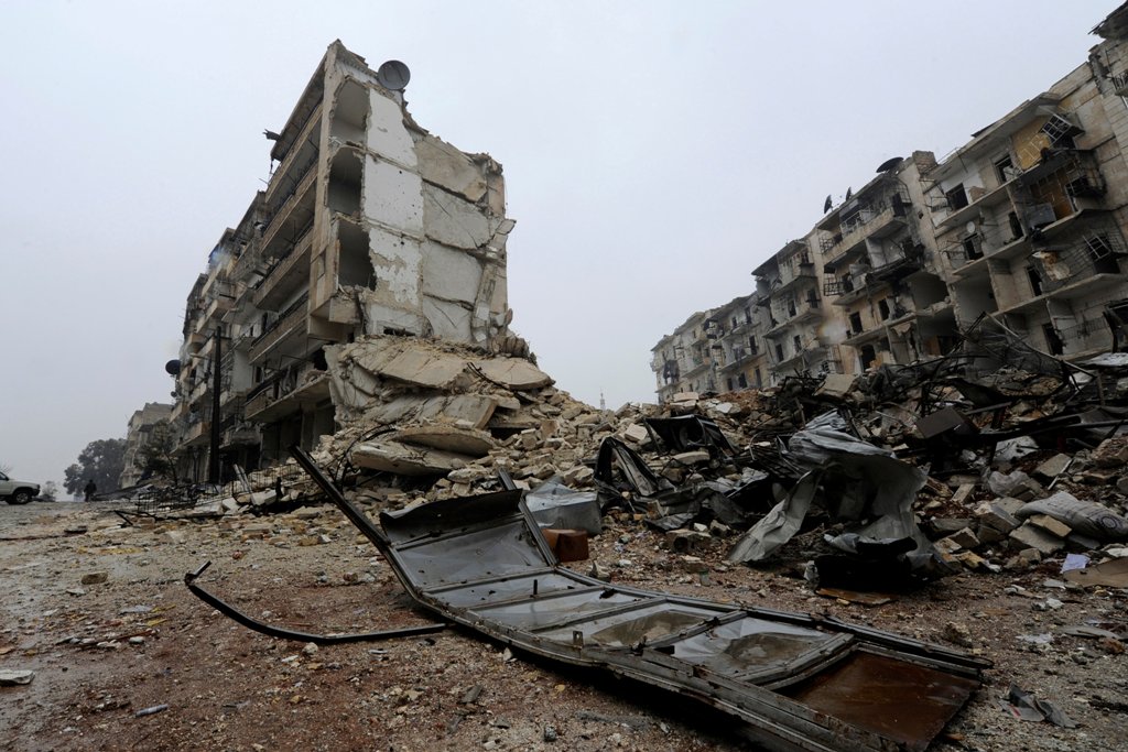 A general view shows the damage in the government-held al-Shaar neighborhood of Aleppo, during a media tour, Syria December 13, 2016. REUTERS/Omar Sanadiki.