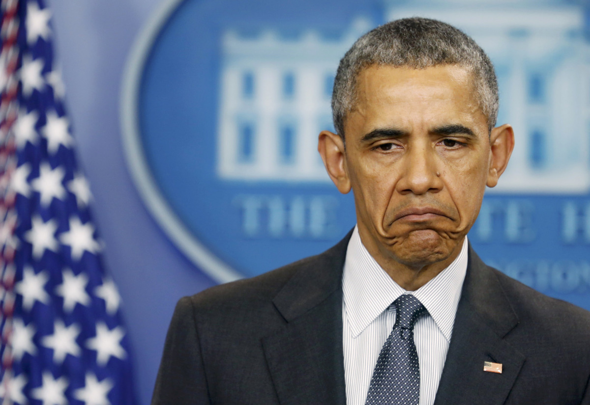 Barack Obama reacts to a question in the White House press briefing room in Washington, April 5, 2016 (REUTERS / Gary Cameron) 