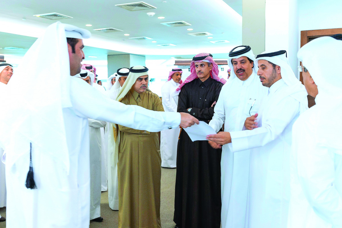 Prime Minister and Interior Minister H E Sheikh Abdullah bin Nasser bin Khalifa Al Thani during the opening of the single window project for investor services at the headquarters of the Ministry of Economy and Commerce in Lusail City. The ceremony was att