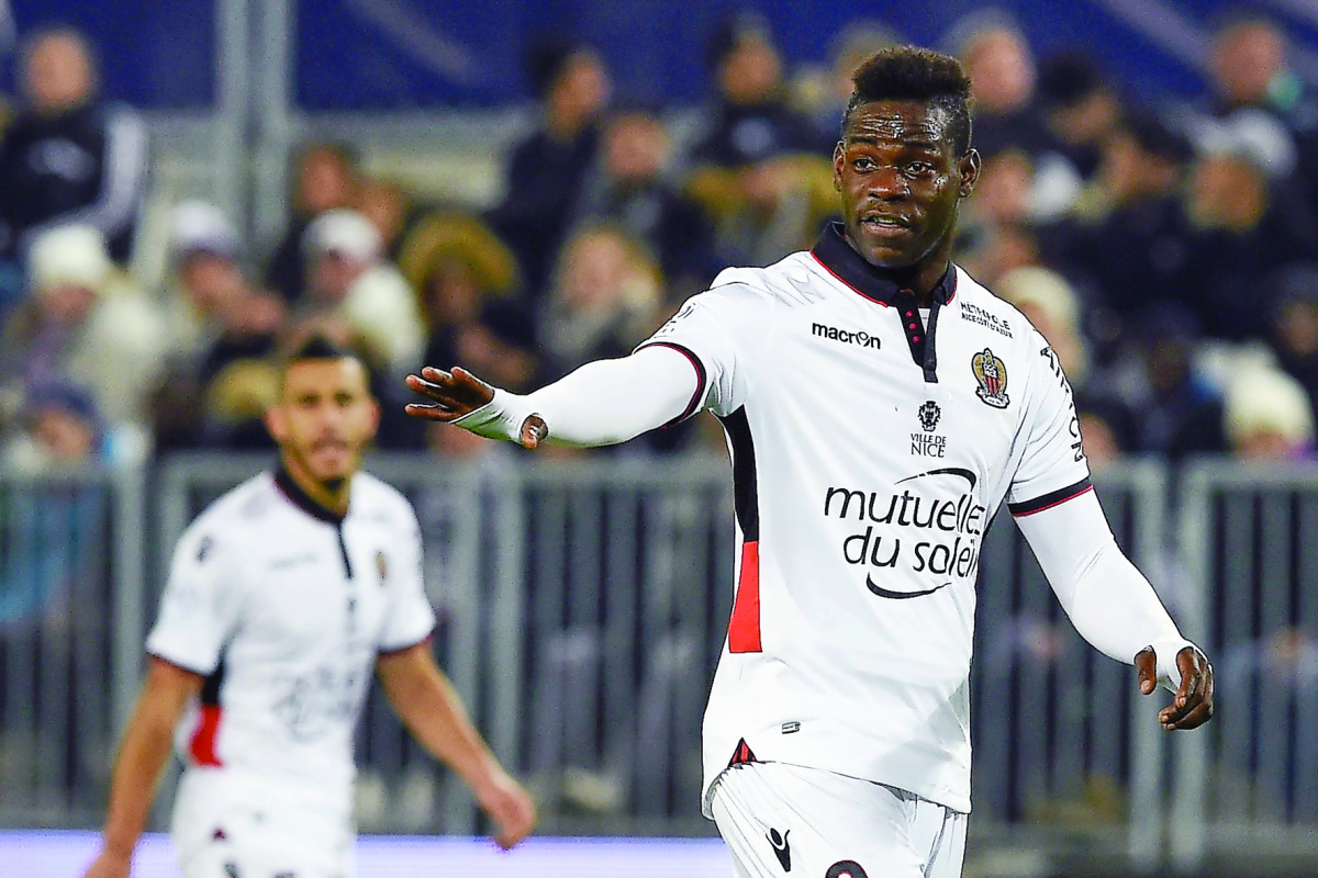 Nice's Italian forward Mario Balotelli gestures during their Ligue 1 match against Bordeaux at the Matmut Atlantique Stadium in Bordeaux, France on Wednesday.