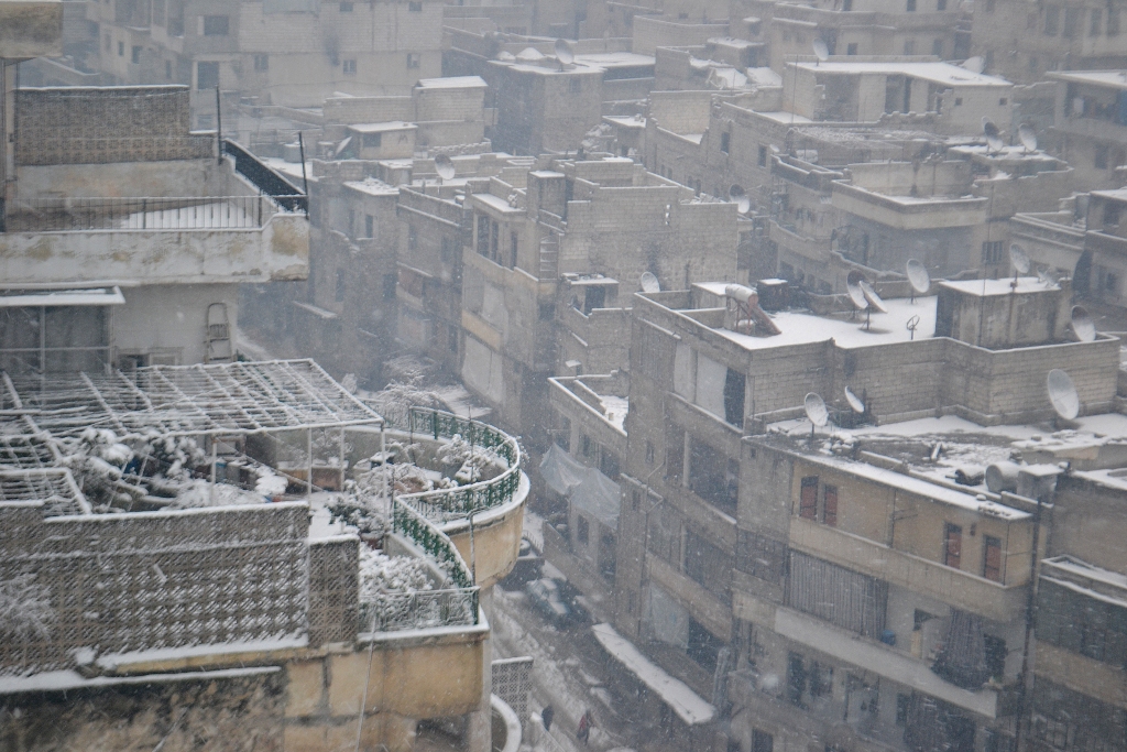 A view from during snowfall in Idlib, Syria as civil war continues on December 21, 2016. ( Abdulghani Arian - Anadolu Agency )
