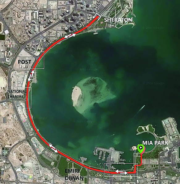 The route map for 2017 Doha Triathlon.