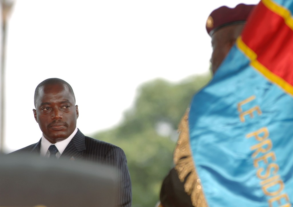 (FILES) This file photo taken on December 06, 2006 shows Congolese President Joseph Kabila pausing during his inauguration ceremony in Kinshasa. DR Congo's government and the opposition are 