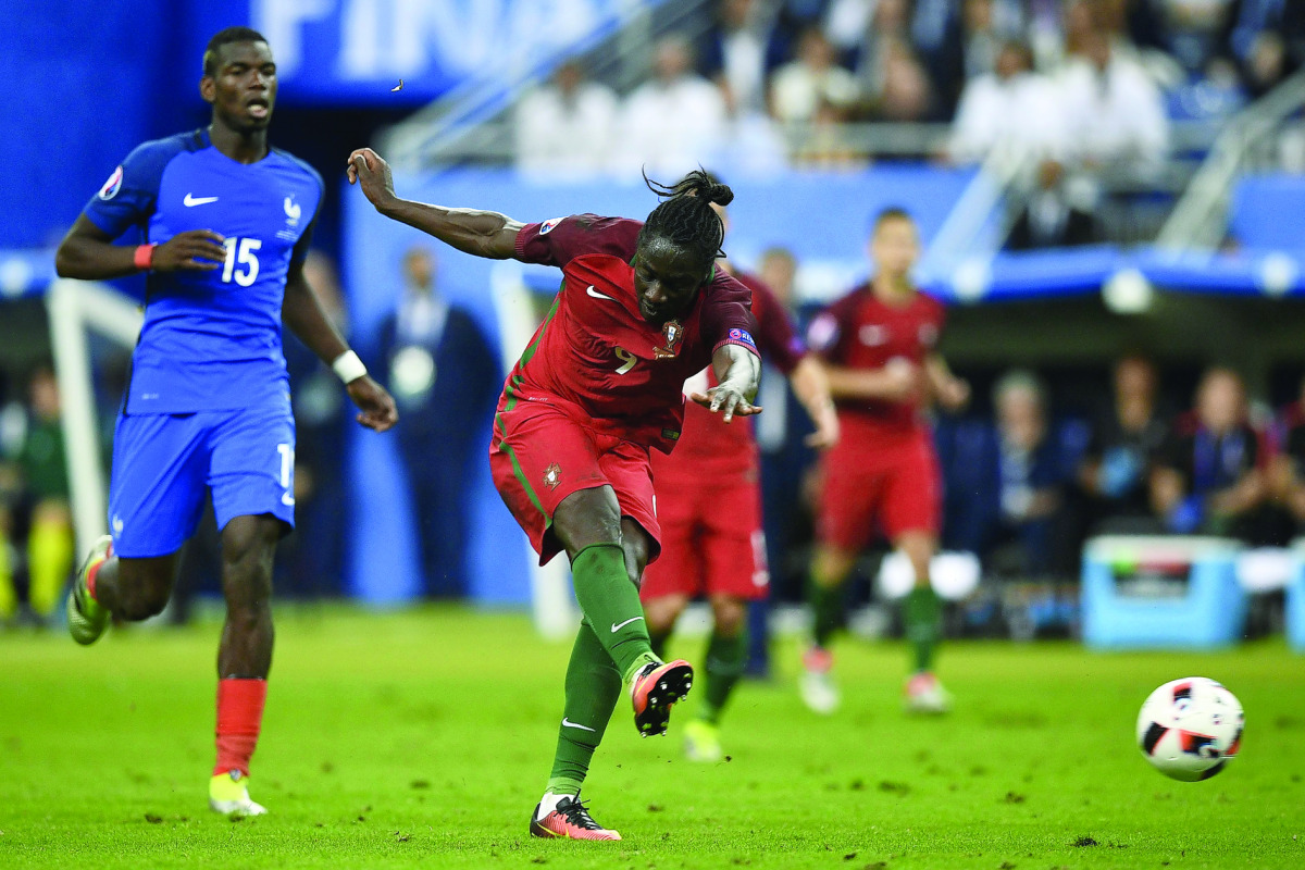 Portugal’s forward Eder shoots to score their winning goal against France during the Euro 2016 final match at the Stade de France in Saint-Denis, Paris in this file photo. 