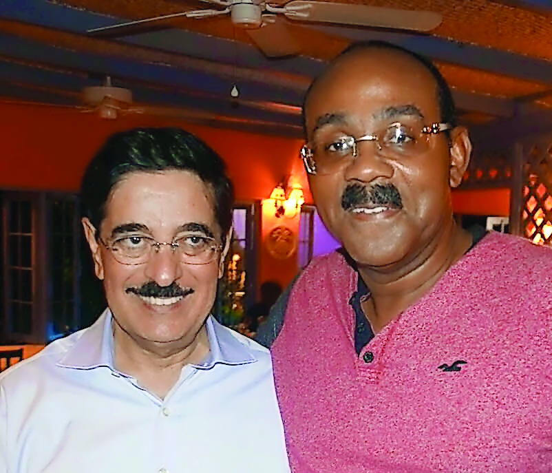 H E Dr Hamad bin Abdulaziz Al Kawari with Prime Minister of Antigua and Barbuda Gaston Browne in St. John's yesterday. 
