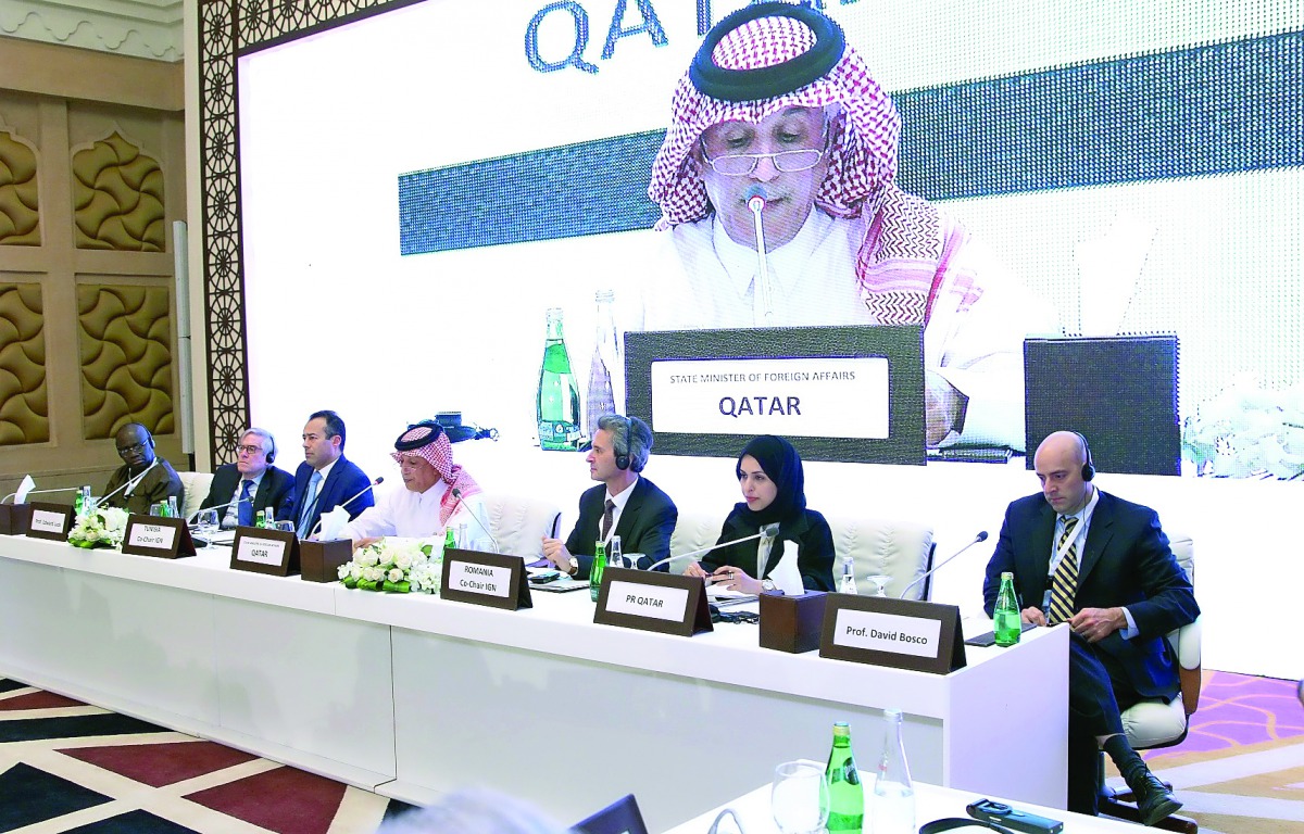 Minister of State for Foreign Affairs H E Sultan bin Saad Al Muraikhi speaking at the concluding session of the meeting on UNSC reforms in Doha yesterday.