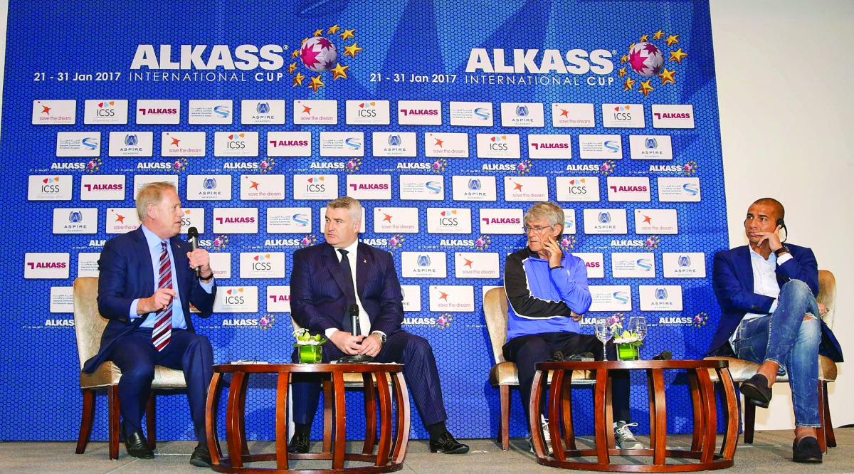 Football legends, David Trezeguet and Bora Milutanovic and Michael Hershman, Group CEO of the International Centre for Sport Security speak during a panel discussion.