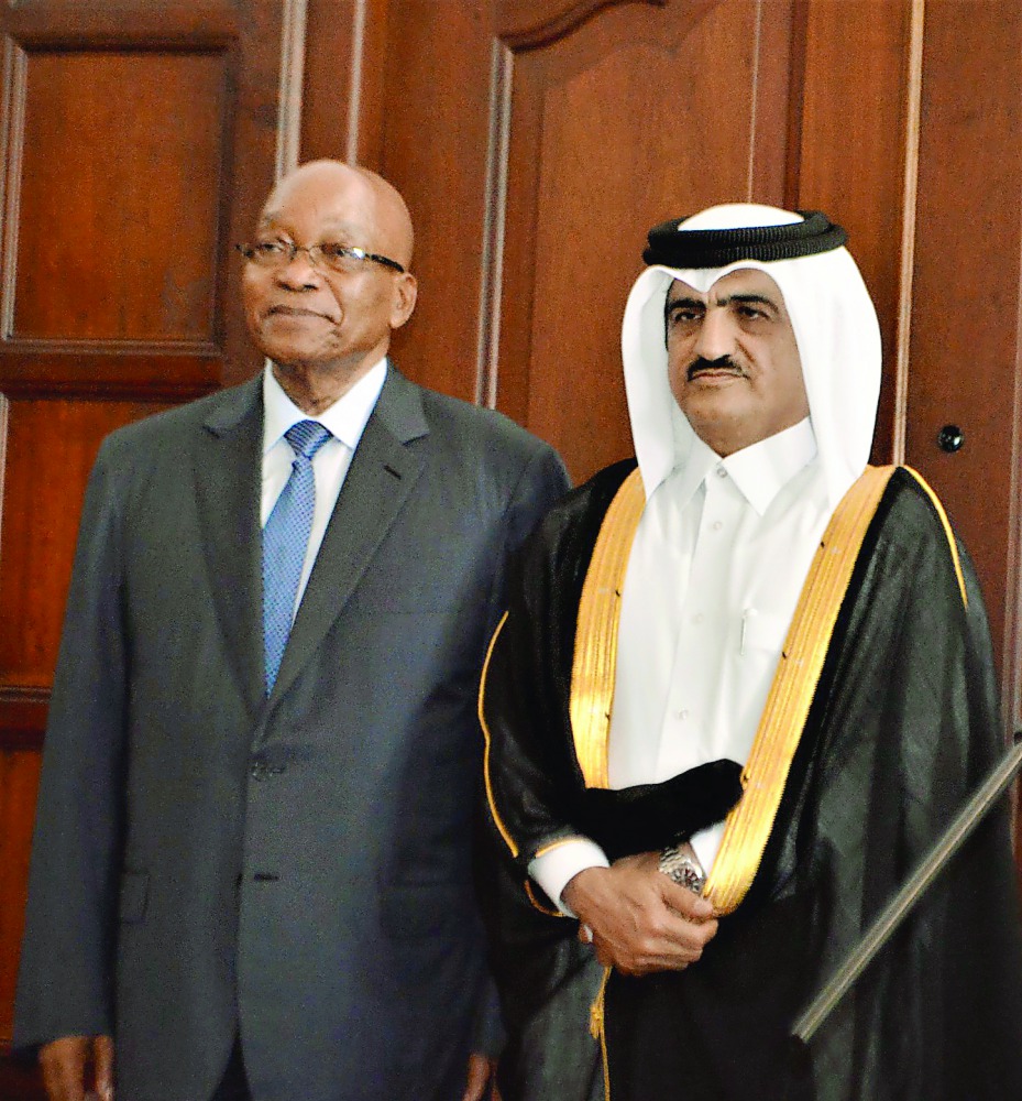 South African President Jacob Zuma received the credentials of Qatar’s Ambassador Extraordinary and Plenipotentiary to South Africa, Abdulla Hussein Al Jaber in Pretoria, yesterday. Al Jaber conveyed Emir H H Sheikh Tamim bin Hamad Al Thani’s greetings an