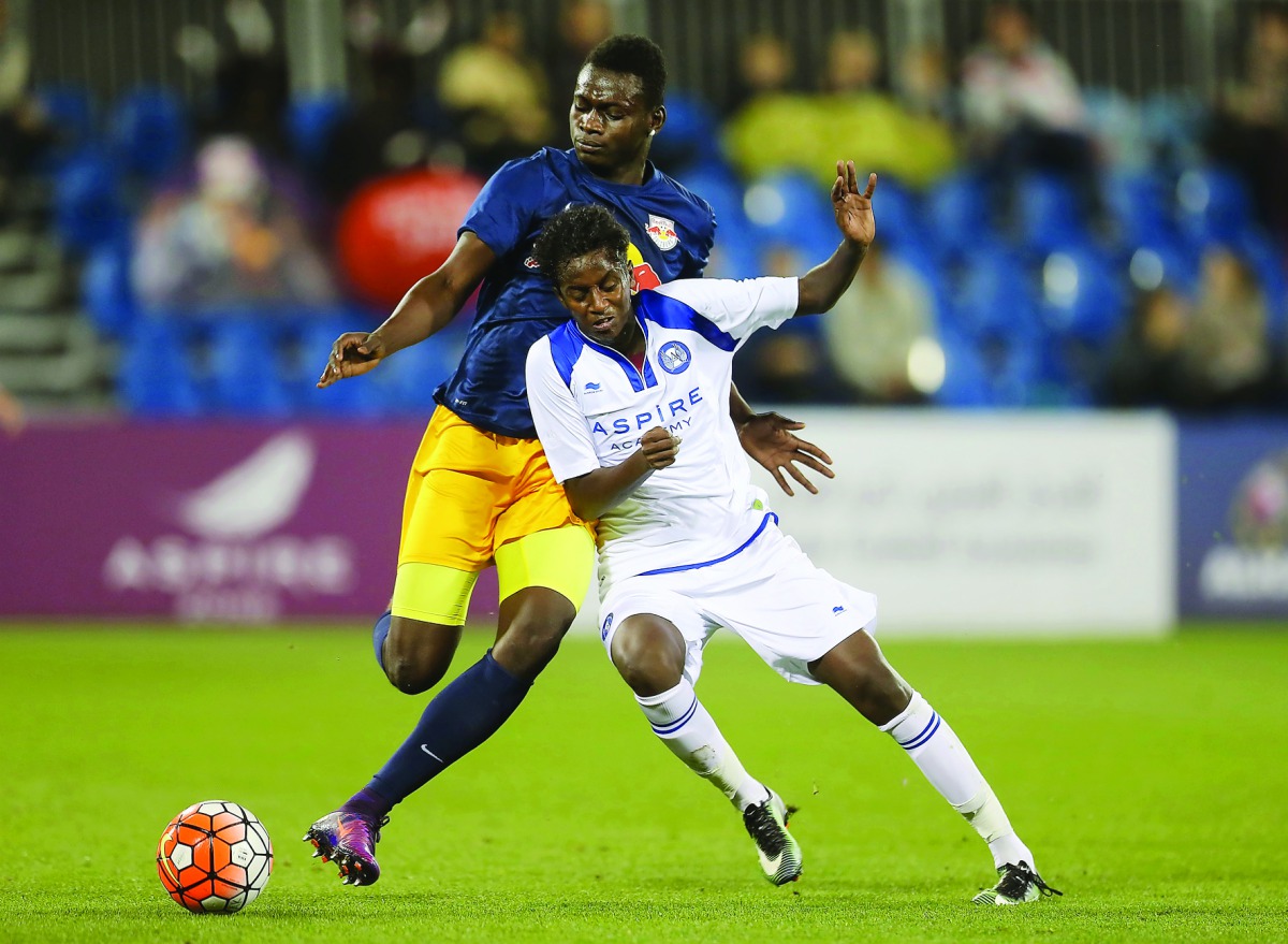 Action from the Al Kass Cup semi-final match between Aspire Academy and Red Bull Salzburg on Saturday.