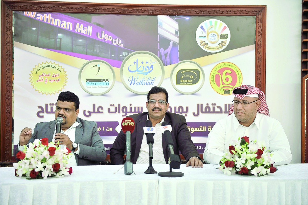 Thaha Muhammed, General Manager of Masskar Hypermarket, Ashraf V P, Managing Director of Masskar Hypermarket, and Shamlan Nasser Al Awadhi, Wathnan Mall Executive Manager, at a meet yesterday. Pic: Baher Amin / The Peninsula
