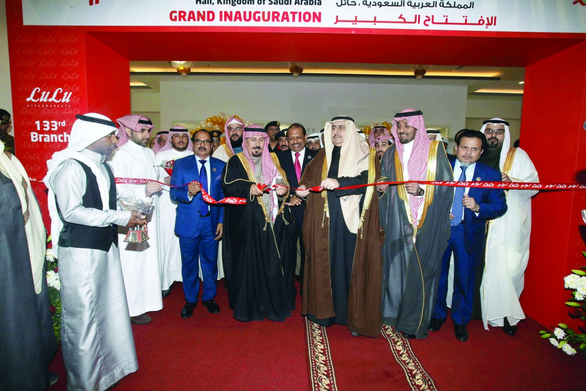 Dr Saud Hamood Al Bugami, Under Secretary of Hail province, officially inaugurating 133rd Lulu Hypermarket in the city of Hail in Saudi Arabia in the presence of Yusuff Ali MA, Chairman of Lulu Group, Ashraf Ali MA, Executive Director, Saifee Rupawala, CE