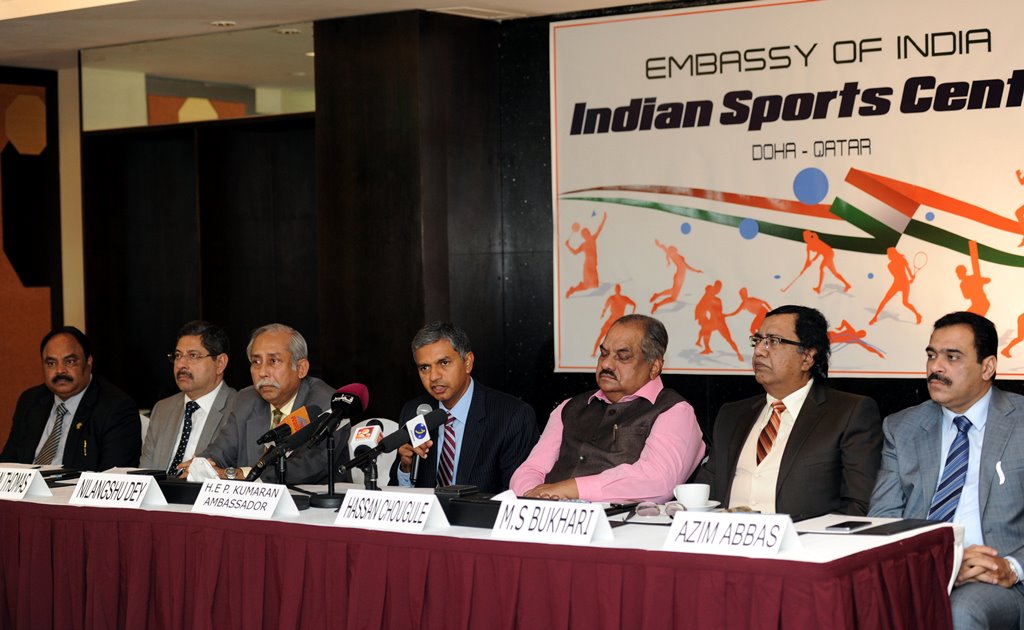 File photo of officials at the press conference announcing the formation of Indian Sports Centre (ISC), in Doha. 