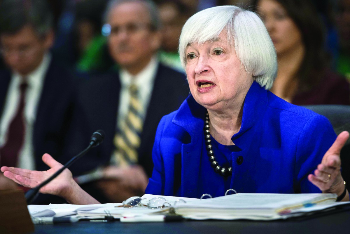Federal Reserve Board Chairwoman Janet Yellen speaks about the Federal Reserve's semi annual report during a hearing of the Senate Banking Committee on Capitol Hill yesterday.