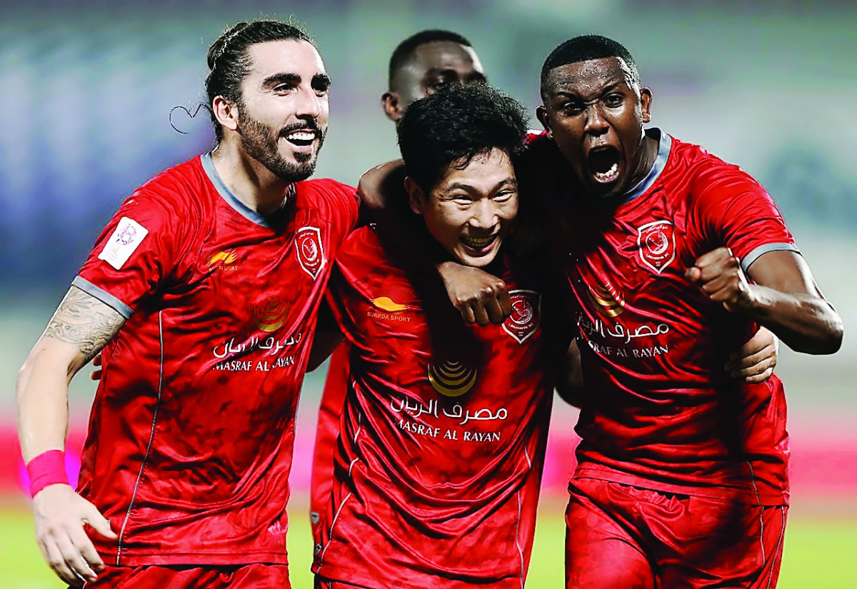 Players of Lekhwiya celebrate a goal during their Qatar Stars League (QSL) match against Al Sadd at Lekhwiya Stadium in this May, 2016 file photo. Lekhwiya will kick off their sixth successive AFC Champions League campaign when they host Al Jazira of the 