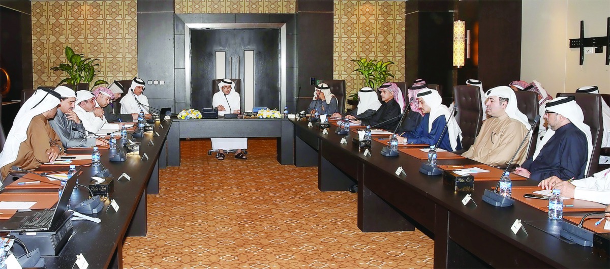 Prime Minister and Interior Minister H E Sheikh Abdullah bin Nasser bin Khalifa Al Thani addressing representatives of the private sector and businessmen, in Doha yesterday.