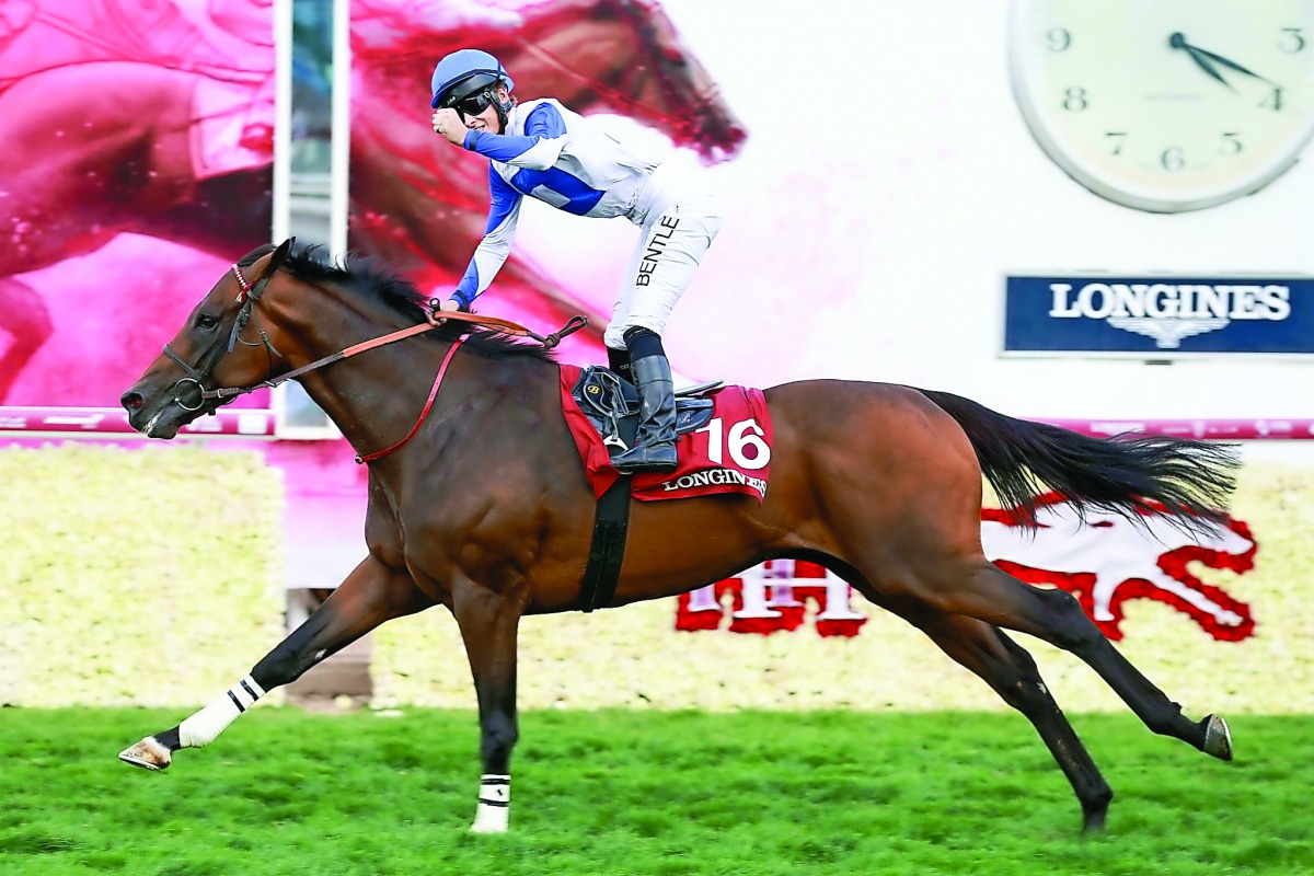 Harry Bentley celebrates as he reaches the finish line.