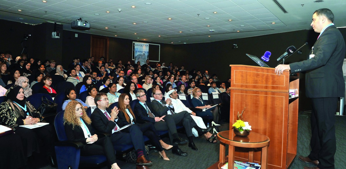 Dr Ibrahim Al Hussein, Director of Nursing at Aspetar, speaking at the First Aspetar Sports Medicine and Orthopedic Nursing Conference, yesterday. Pic: Kammutty VP / The Peninsula