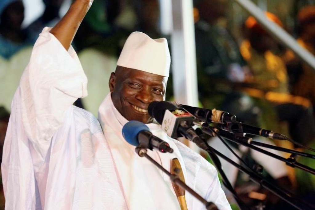 FILE PHOTO - Gambia's President Yahya Jammeh, who is also a presidential candidate for the Alliance for Patriotic Re-orientation and Construction (APRC), smiles during a rally in Banjul, Gambia, November 29, 2016. REUTERS/Thierry Gouegnon/File Photo