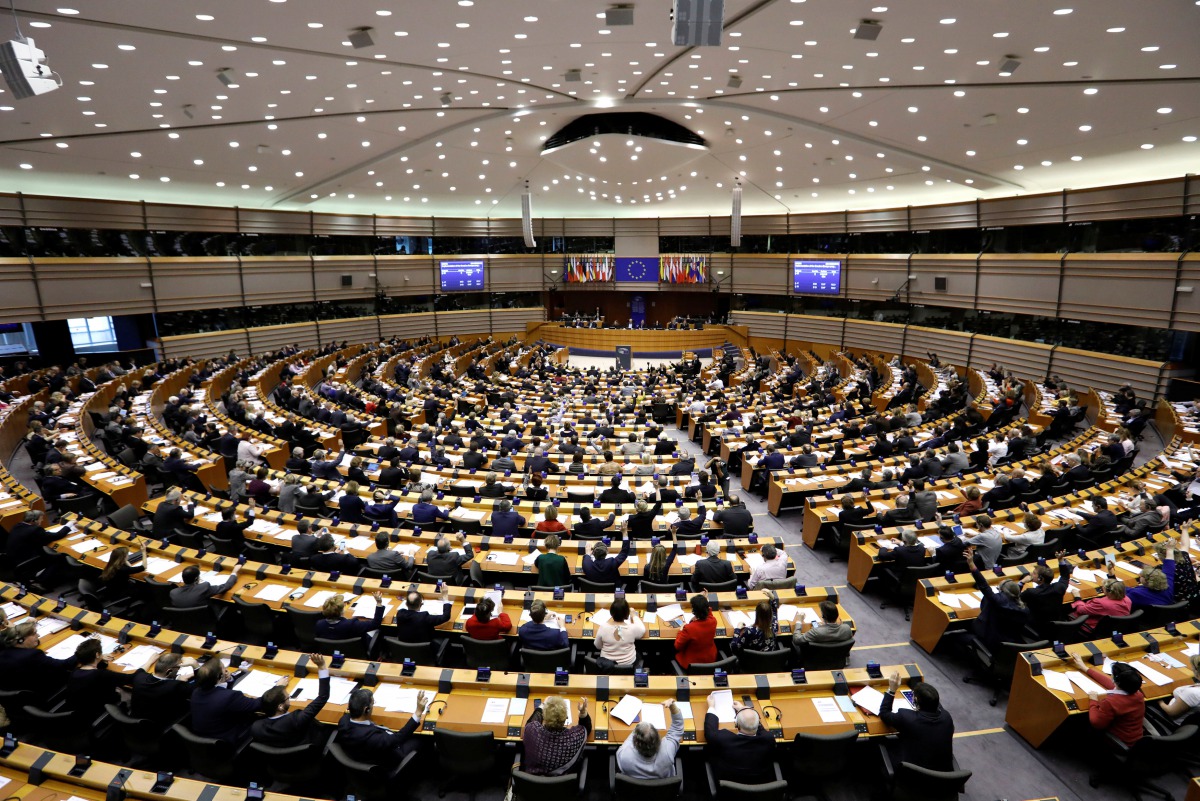 View of the European Parliament during a plenary session after the vote to decide whether to lift the EU parliamentary immunity of French far-right presidential candidate Marine Le Pen after she came under investigation for tweeting pictures of Islamic St