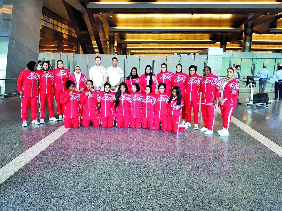 Bahrain women's team, aiming to complete a hat-trick at the GCC Women's Games, pose for a picture on arrival in Doha. Bahrain  won the 2013 and 2015 Games held in Bahrain and Oman respectively.