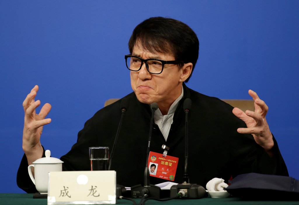 Hong Kong actor Jackie Chan, delegate of the Chinese People's Political Consultative Conference (CPPCC), attends a news conference during the ongoing National People's Congress (NPC) at the Chinese parliament, in Beijing, China March 7, 2017. REUTERS/Jaso