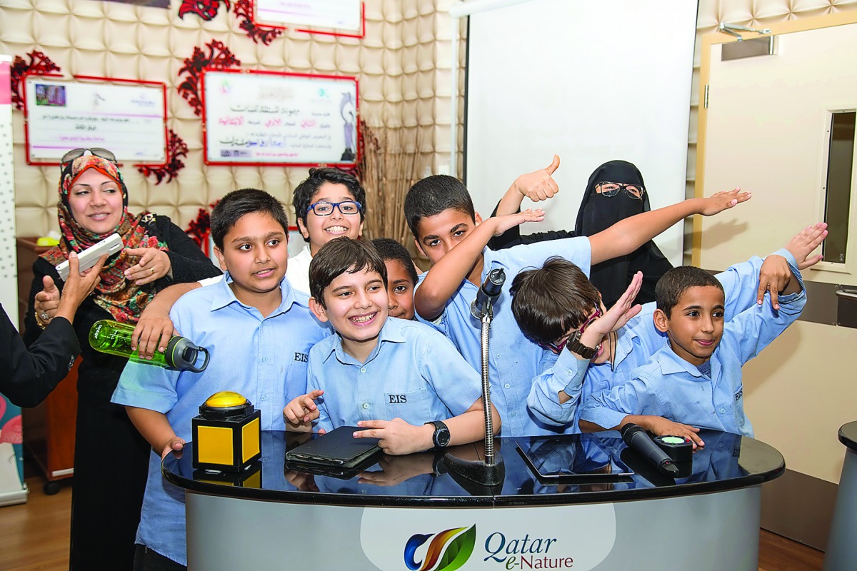 Participatants of  one of the schools at Qatar e-Nature Schools contest.
