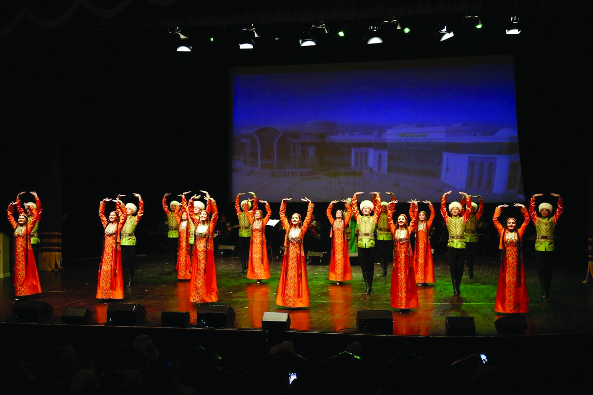 A folkloric group in colourful Turkmenistan costumes enthrals the audience with a traditional performance at Katara Opera House on Saturday.