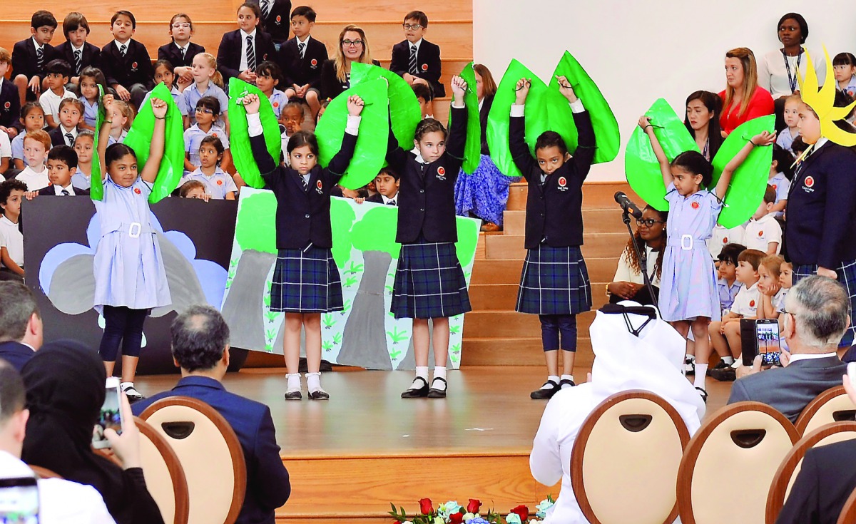 Children performing at the opening ceremony of King's College, Doha, yesterday.  Pic: Kammutty VP/ The Peninsula