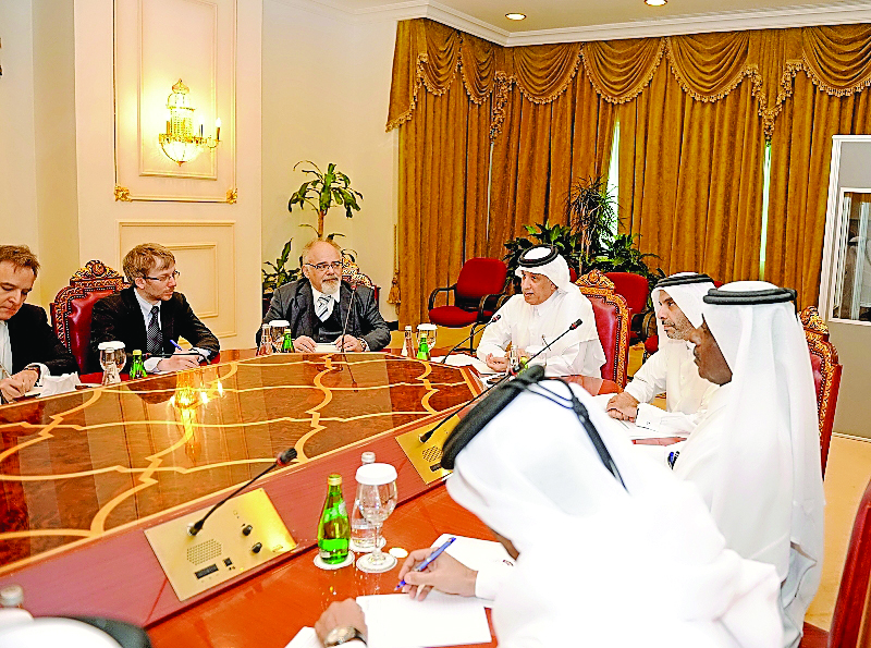 Minister of State for Foreign Affairs H E Sultan bin Saad Al Muraikhi met with the Chairman of European Union's (EU) Middle East and Gulf Working Group, Roberto Storaci, and the accompanying delegation. They discussed Qatar-EU relations and means to promo