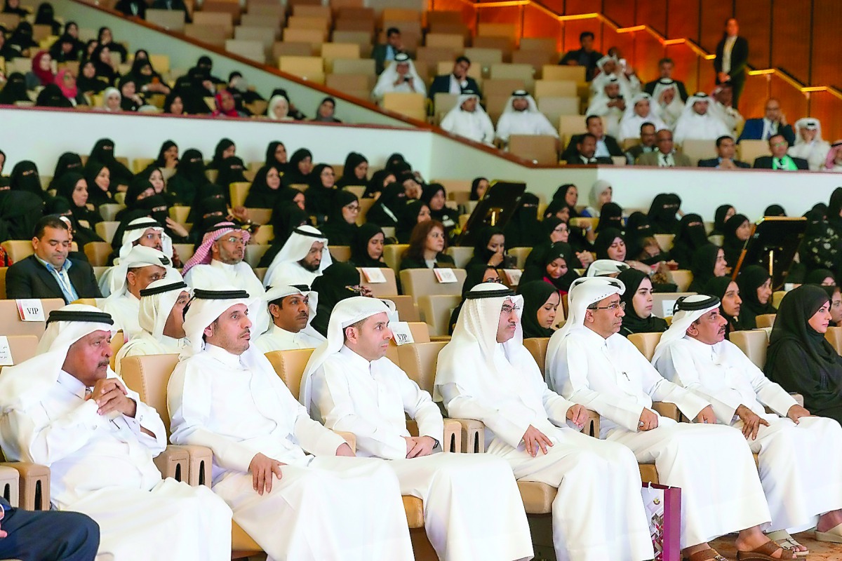 Prime Minister and Interior Minister H E Sheikh Abdullah bin Nasser bin Khalifa Al Thani attending the Education Conference 2017 and the National Scientific Research Week at Qatar National Convention Centre, yesterday.