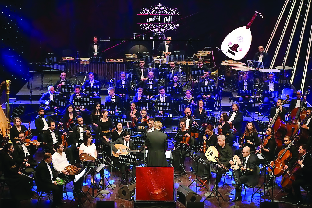Oud musicians performing at the opening of the ‘The Fifth String’ Festival at Katara Opera House.