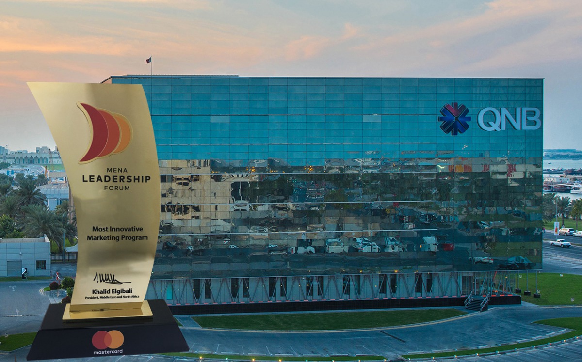 (Combo) for The Most Innovative Marketing Program Trophy with QNB head office building. © The Peninsula 