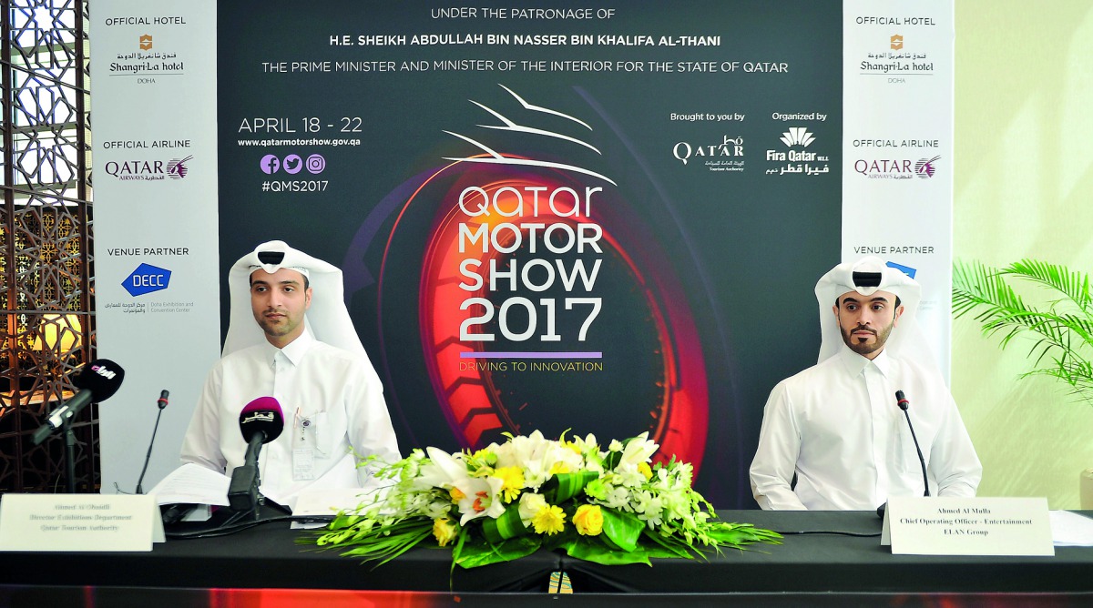Ahmed Al Obaidli, Director of Exhibitions at Qatar Tourism Authority (left), and Ahmed Al Mulla, COO of Elan Entertainment Group, at the press conference in Doha yesterday.  Pic: Abdul Basit / The Peninsula