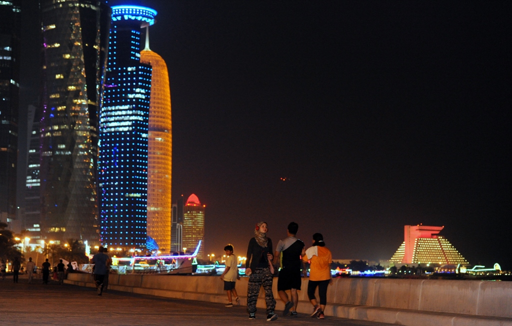 (File Photo) People walking at the Doha Corniche last evening. August 16, 2016 .Salim Matramkot © The Peninsula