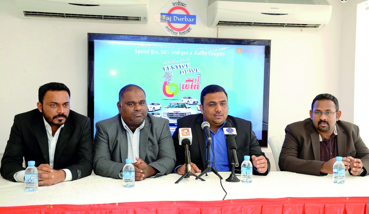 Officials of Al Rawabi Group of Companies at a press conference to announce a new sales promotion — Festive Drive. From Left: Shanavas Raja Salim, HR Manager; Faisal Panthalingal, Finance Manager; Muhammed Jamseer, Adminstration Manager; and Shiju M M, Bu