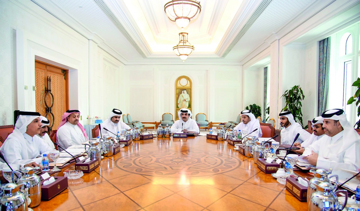 Emir H H Sheikh Tamim bin Hamad Al Thani, the Chairman of the Supreme Council for Economic Affairs and Investment, chairing the Council's second meeting of 2017 at the Emiri Diwan yesterday. 
