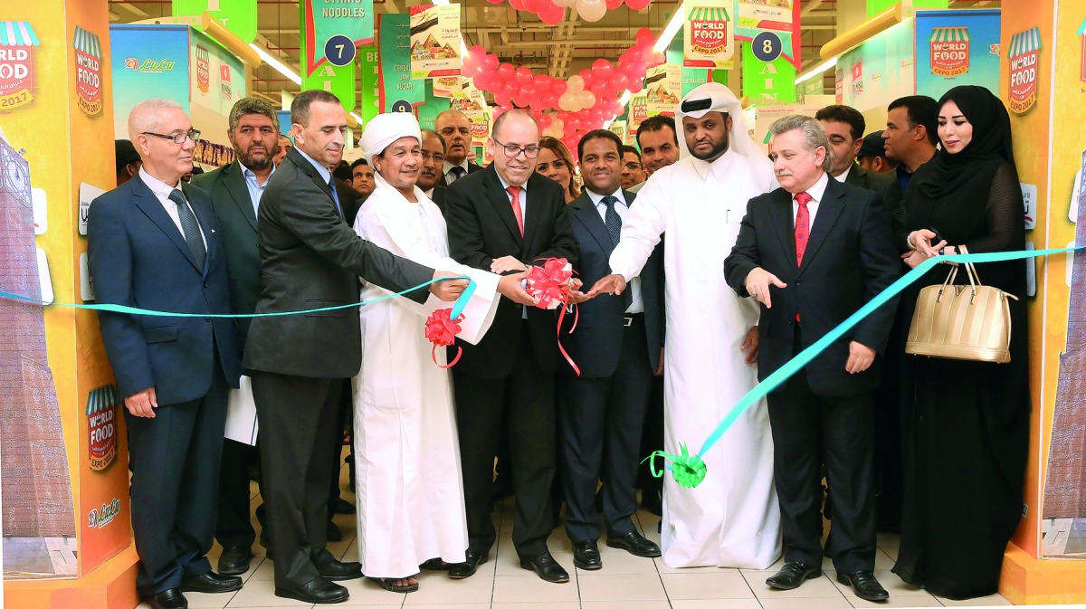 Ambassador of Tunisia, Salah Al Salhi, and diplomats from the embassies of Morocco, Algeria, Libya, Sudan and Palestine jointly inaugurating the Tunisia Week 2017 at Lulu Hypermarket, Al Gharrafa, yesterday, in the presence of Mohamed Althaf, Director of 