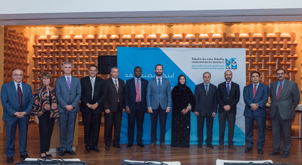 Dignitaries join Dr. Amal Al Malki, Dean of CHSS, to celebrate Diplomatic Week.
