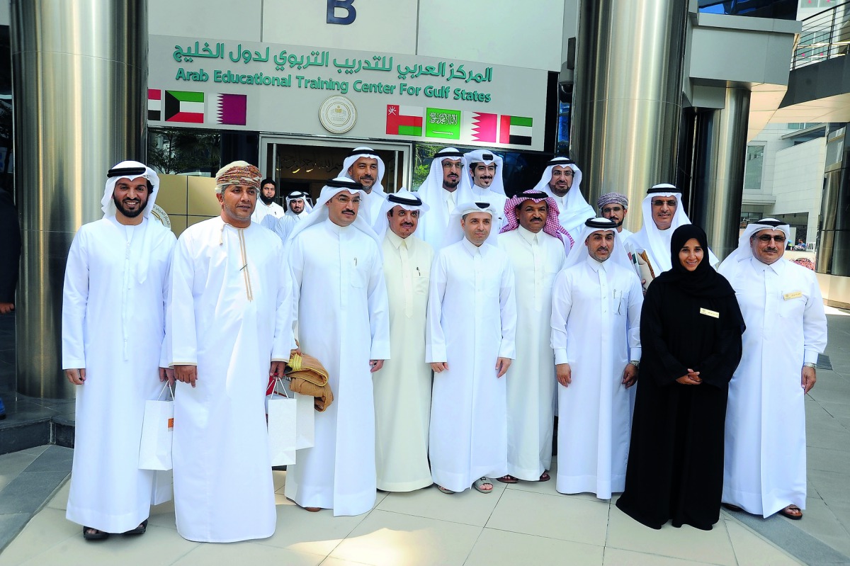 H E Dr Mohammed Abdul Wahed Ali Al Hammadi, Minister of Education and Higher Education, and other senior officials from the Ministries of Education of the Gulf States during the inauguration of the Arab Educational Training Center for Gulf States, yesterd